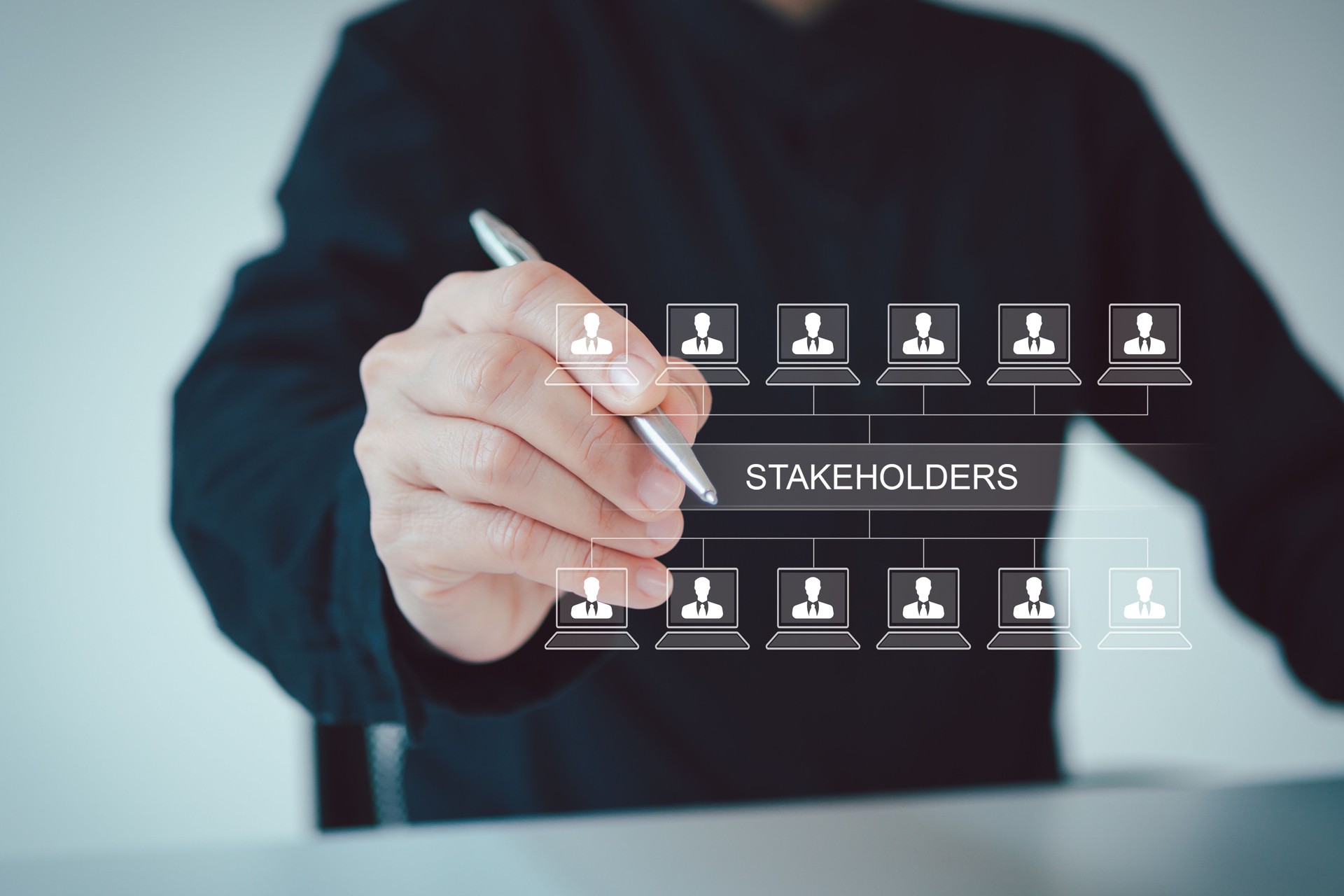 Stakeholder business concept. Chart with different stakeholders for organization.